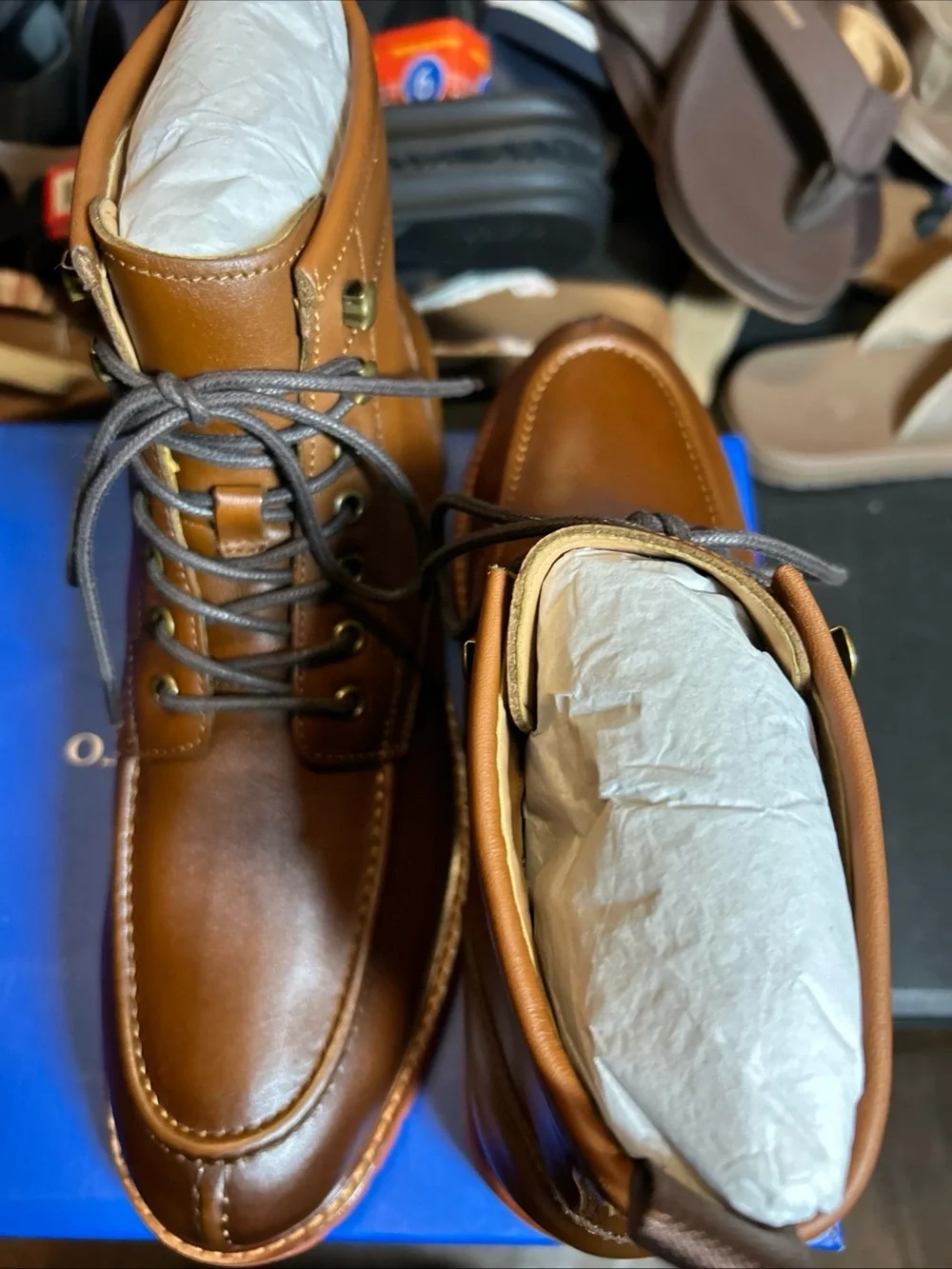Vince Camuto Men Brown Leather Waterproof Lace-Up Boots Size 8.5M